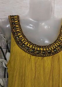 Yellow Embellished Sleeveless Top