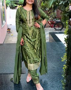 Olive Green Embroidered Suit