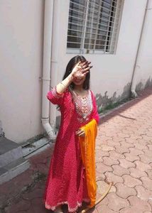 Vibrant Pink Bandhani Kurta Set with Dupatta