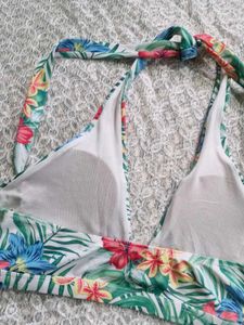 Tropical Floral Print Halter Bikini Top