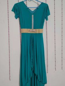 Teal Ruffled Maxi Dress with Belt