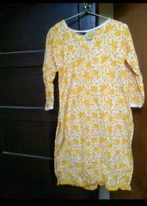 Yellow floral print kurta