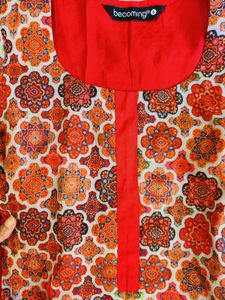 Red &amp; Orange Patterned Kurta with Tassels