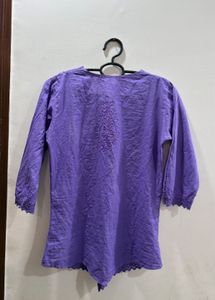 Purple Embroidered Cotton Kurti Top