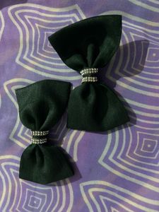 Dark Green Bow Hair Clips (Set of 2)
