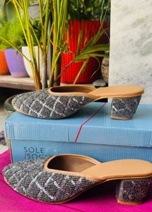 Embellished Block Heel Mules