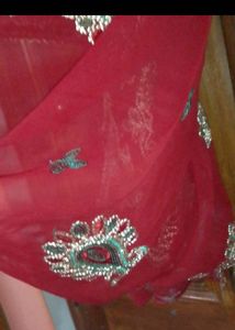 Elegant Red Embroidered dupatta