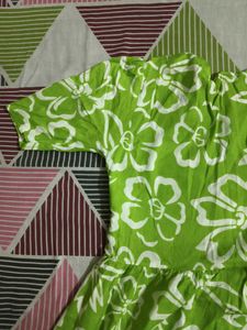 Vibrant Green Floral Print Midi Dress