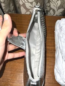 H&amp;M croc heart buckle silver bag
