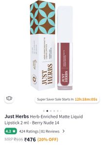 FREE LipGloss With Just herbs EnrichedMatte Lipsti