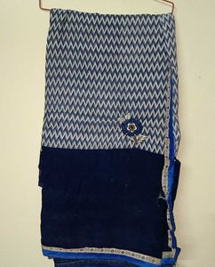 Stylish Blue & White Saree
