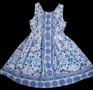 Blue Floral Print Sleeveless Dress