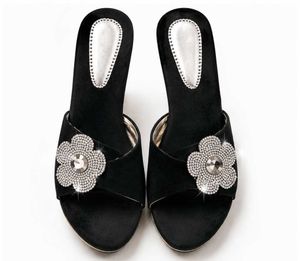 Black Flower Wedges Heels Good Condition