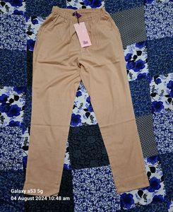 Libas Peach Solid Cotton Straight Fit Trouser