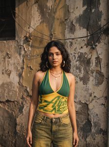 Yellow &amp; Green Halter Top