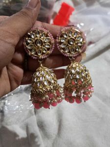 Stunning Pink Jhumka Earrings