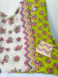 Green Floral Dress Material