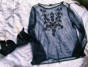 Sheer Black Embellished Top &amp;bra