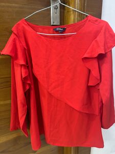 Red Ruffled Long Sleeve Top