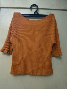 Ribbed Boat Neck 3/4 Sleeve Top