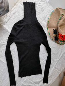 Black Ribbed TurtleNeck Tee