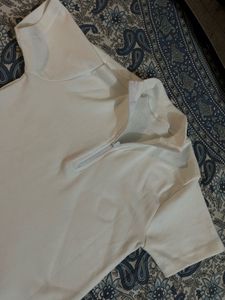Cream Quarter Zip T-Shirt