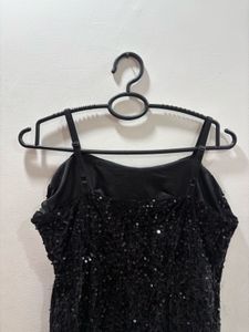Sparkly Black Sequin Mini Dress |adjustable strap