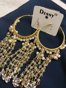 Elegant Pearl &amp; Crystal Hoop Earrings