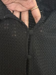Black Textured Crop Top with Collar