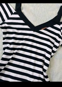 Striped Cold Shoulder V-Neck Top