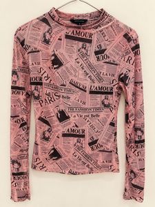 Sheer Mesh Newspaper Print Top