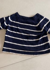 Navy &amp; White Striped Cropped Sweater
