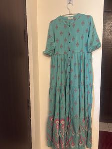 Teal Maxi Kurta with Indian Print