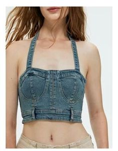 Denim Halter Crop Top