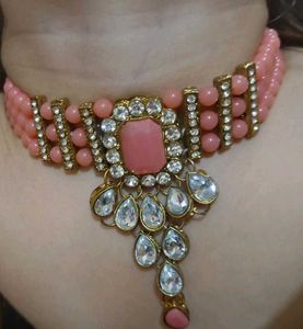 Elegant Pink Stone Choker Necklace