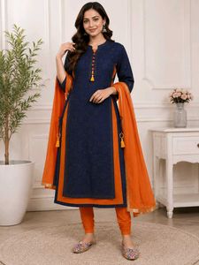 Elegant Navy Blue & Orange Kurta Set