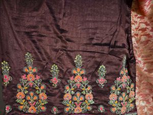 Embroidered  Brown Cotton Silk Saree
