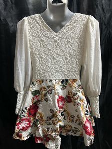 White Floral Print Kurta Set