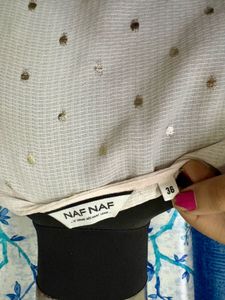 Chic Cream Polka Dot Wrap Top Scallop hem