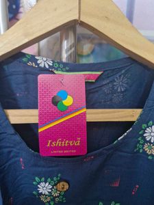 Elegant Blue Floral Kurta Set (Size-L)