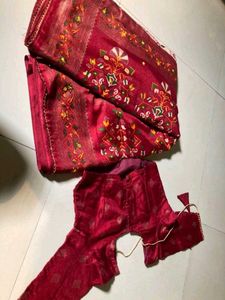 Red Embroidered Saree with Blouse