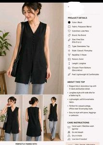 Sleeveless V-Neck Black Tunic Top