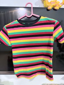 Max- Rainbow Striped Cropped Top