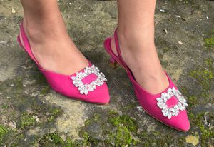 Stunning Fuchsia Slingback Heels with Embellishmen