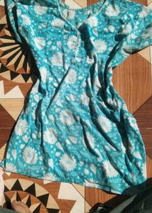Teal Floral Print Kurta