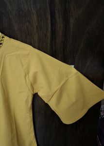 Yellow Embroidered Neck crop top