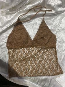 padded vintage y2k sequin Halter Neck Top backless