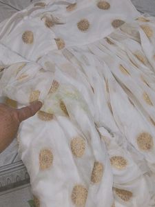 White &amp; Gold Polka Dot Dhoti Pants
