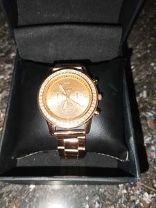 Rose Gold Geneva Watch with Rhinestones