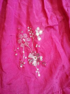 rani pink tiered sequin gown with gold rose embroi